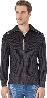 Ami Paris AMIPARIS FW22 Grey Half-Zip Pullover Sweater Long Sleeve Classic Style HKS600027-055 Details for Ami Paris AMIPARIS FW22 Grey Half-Zip Pullover Sweater Long Sleeve Classic Style HKS600027-055