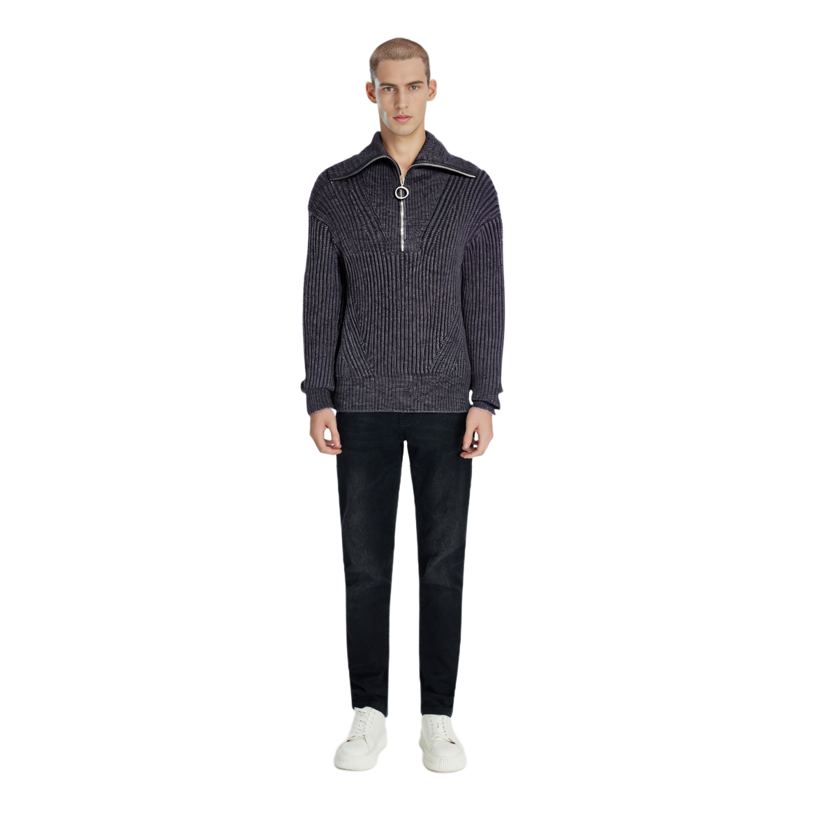 Ami Paris AMIPARIS FW22  Grey Half-Zip Pullover Sweater Long Sleeve Classic Style HKS600027-055 圖 7