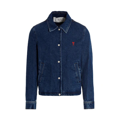 Ami Paris AMIPARIS FW22 Heart Letter Embroidered Denim Jacket - Dark Blue HJK205601-480