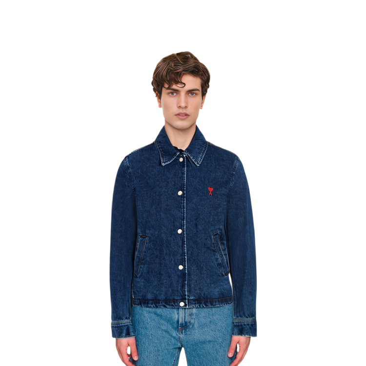 Ami Paris AMIPARIS FW22  Heart Letter Embroidered Denim Jacket - Dark Blue HJK205601-480 圖 4