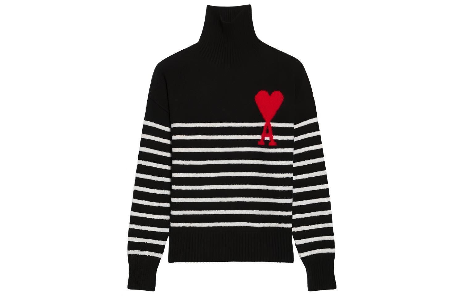 Ami Paris AMIPARIS FW22 Black Heart Pattern Turtleneck Knit Sweater Unisex. UKS404018-958