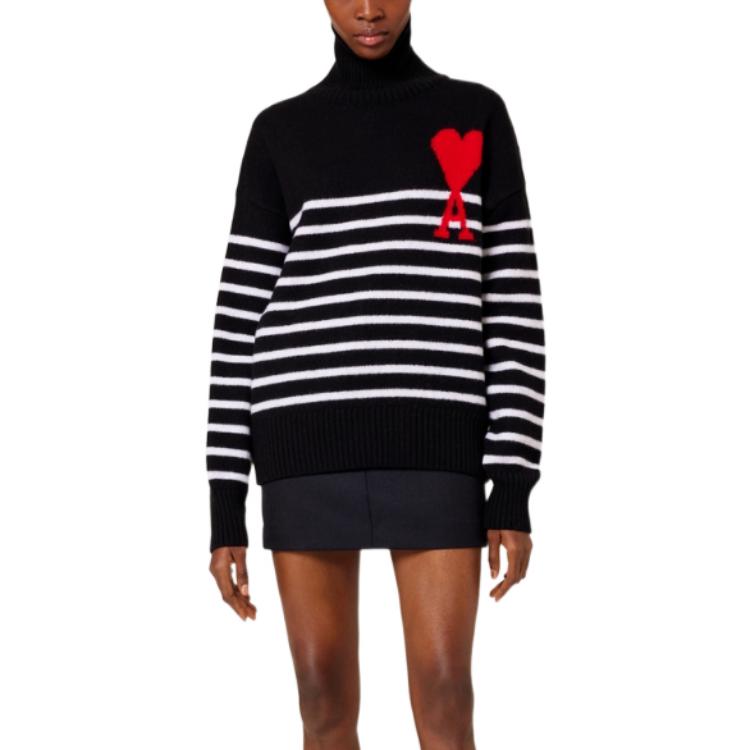 Ami Paris AMIPARIS FW22 Black Heart Pattern Turtleneck Knit Sweater Unisex. UKS404018-958 圖 3