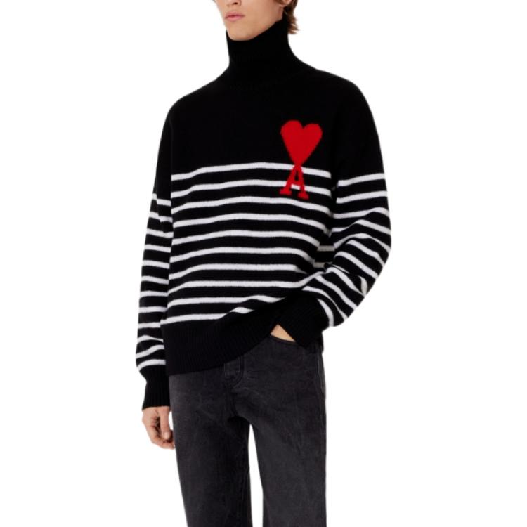Ami Paris AMIPARIS FW22 Black Heart Pattern Turtleneck Knit Sweater Unisex. UKS404018-958 圖 5