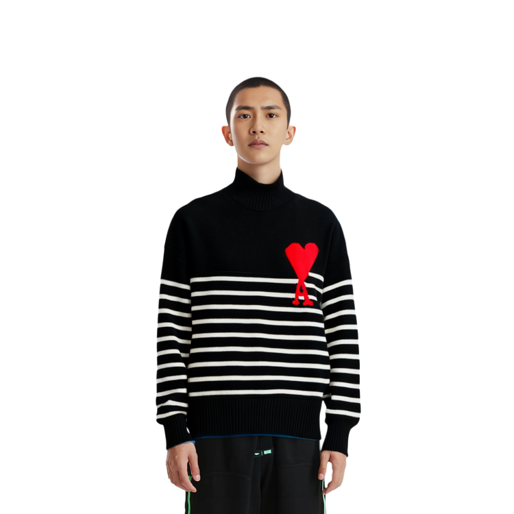 Ami Paris AMIPARIS FW22 Black Heart Pattern Turtleneck Knit Sweater Unisex. UKS404018-958 圖 6