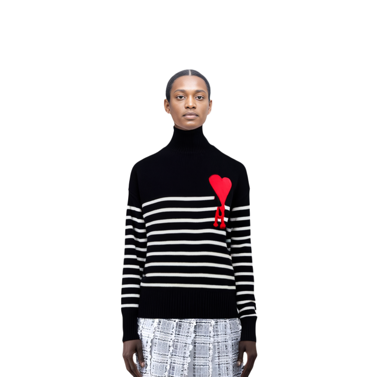 Ami Paris AMIPARIS FW22 Black Heart Pattern Turtleneck Knit Sweater Unisex. UKS404018-958 圖 7