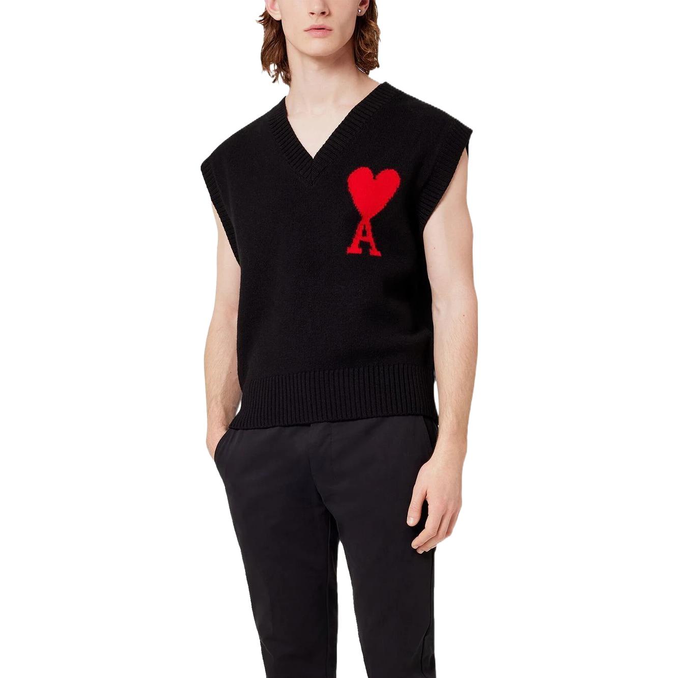 Purchase Ami Paris AMIPARIS 秋冬22 黑色無袖V領背心紅心款 男女適用 UKS702018-009