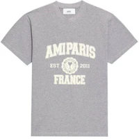 Ami Paris AMIPARIS FW22 Grey Crewneck Logo Print Short Sleeve T-Shirt for Men. HTS010702-055 Ami Paris AMIPARIS FW22 Grey Crewneck Logo Print Short Sleeve T-Shirt for Men. HTS010702-055