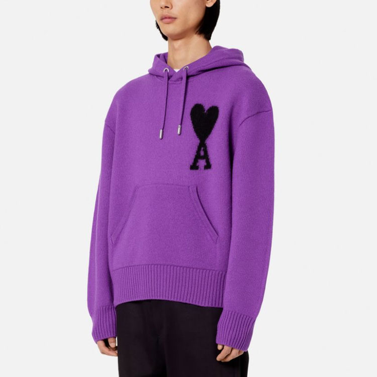 Ami Paris AMIPARIS FW22 Logo Heart Colorblock Drawstring Hoodie Unisex Purple. UKS802-018501 圖 3