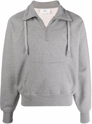 Ami Paris AMIPARIS FW22 Logo Hati Sweatshirt Half-Zip Unisex Kelabu USW502747-055 Order Ami Paris AMIPARIS FW22 Logo Hati Sweatshirt Half-Zip Unisex Kelabu USW502747-055