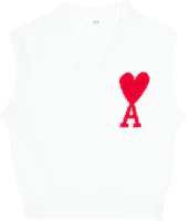 Ami Paris AMIPARIS FW22 Logo Knit V-Neck Vest White UKS702018.154 Ami Paris AMIPARIS FW22 Logo Knit V-Neck Vest White UKS702018.154