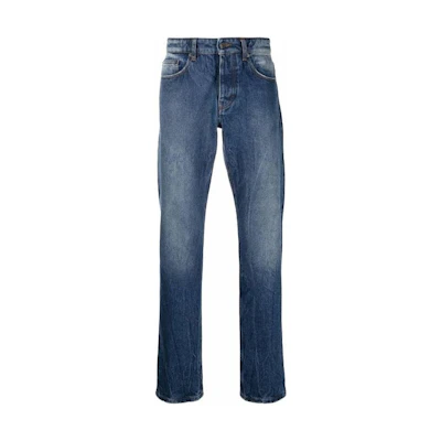 Ami Paris AMIPARIS FW22 Mid-Rise Faded Blue Denim Jeans Five-Pocket Style. HTR001601-480