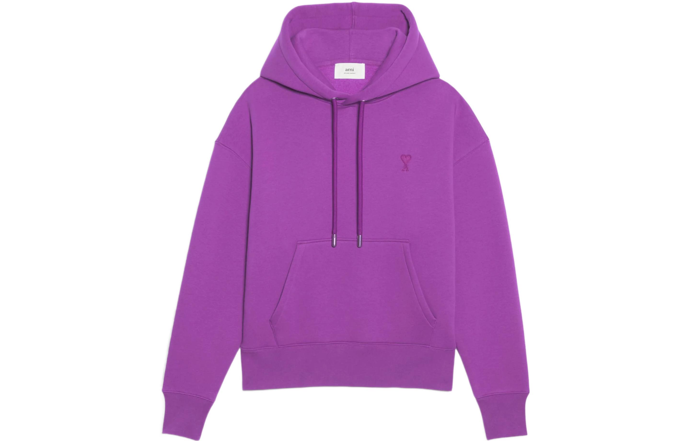 Ami Paris AMIPARIS FW22 Purple Hoodie with Solid Color Logo Embroidery Unisex Fall Sweatshirt USW212740-500 圖 2