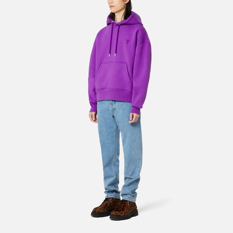 Ami Paris AMIPARIS FW22 Purple Hoodie with Solid Color Logo Embroidery Unisex Fall Sweatshirt USW212740-500 圖 3