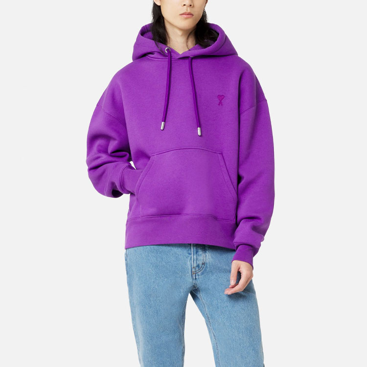 Ami Paris AMIPARIS FW22 Purple Hoodie with Solid Color Logo Embroidery Unisex Fall Sweatshirt USW212740-500 圖 4