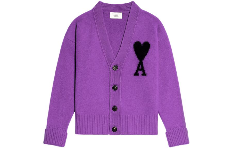 Order Ami Paris AMIPARIS 紫色心型Logo羊毛V領寬鬆毛衣 (FW22款) UKC002.018-501
