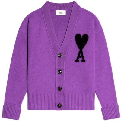 Ami Paris AMIPARIS 紫色心型Logo羊毛V領寬鬆毛衣 (FW22款) UKC002.018-501 Order Ami Paris AMIPARIS 紫色心型Logo羊毛V領寬鬆毛衣 (FW22款) UKC002.018-501