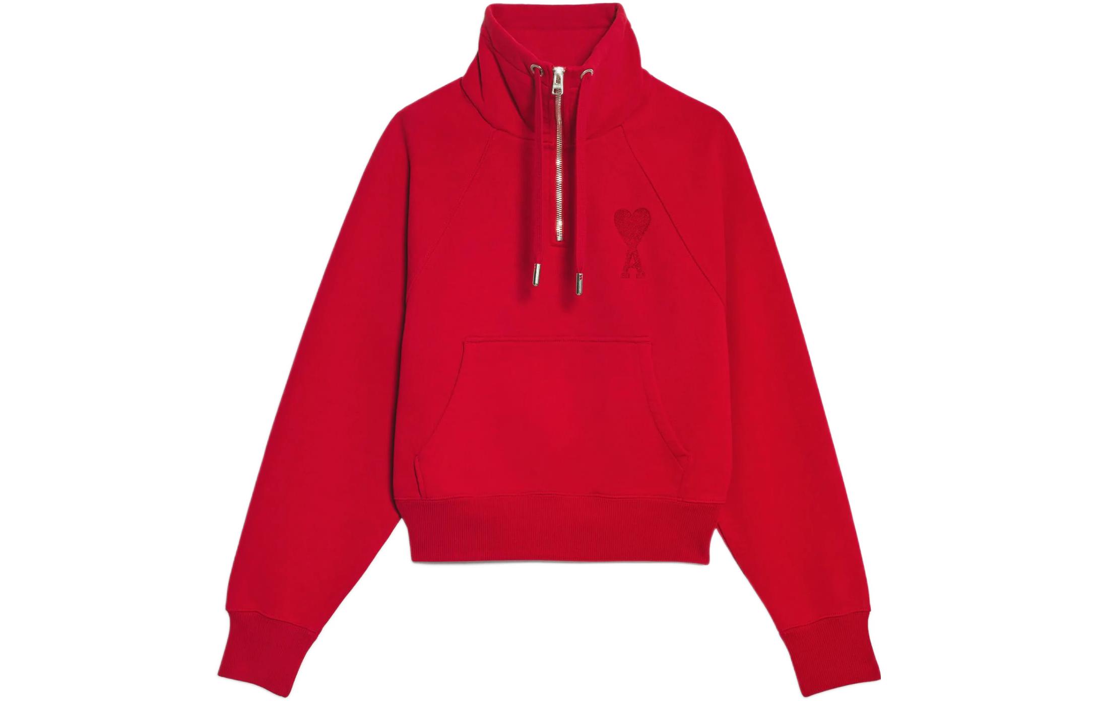 Ami Paris AMIPARIS FW22 Red Half-Zip Pullover Sweatshirt with Heart Logo Unisex. USW502747-600 圖 2