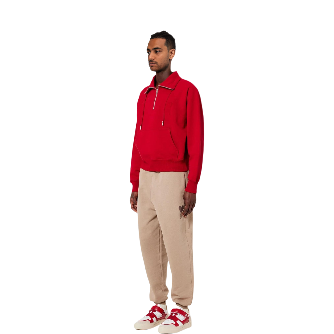 Ami Paris AMIPARIS FW22 Red Half-Zip Pullover Sweatshirt with Heart Logo Unisex. USW502747-600 圖 3