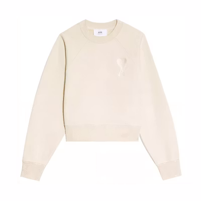 Ami Paris AMIPARIS FW22 Solid Color Heart Logo Embroidered Crewneck Sweatshirt Beige Unisex USW002747-150