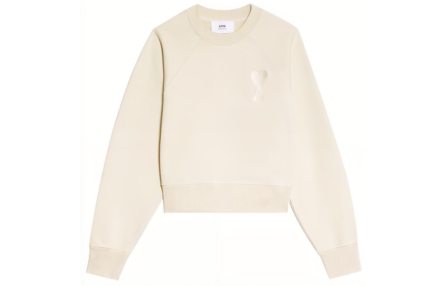 Order 아미 파리 FW22 솔리드 컬러 하트 로고 자수 크루넥 스웨트셔츠 베이지 유니섹스 USW002747-150