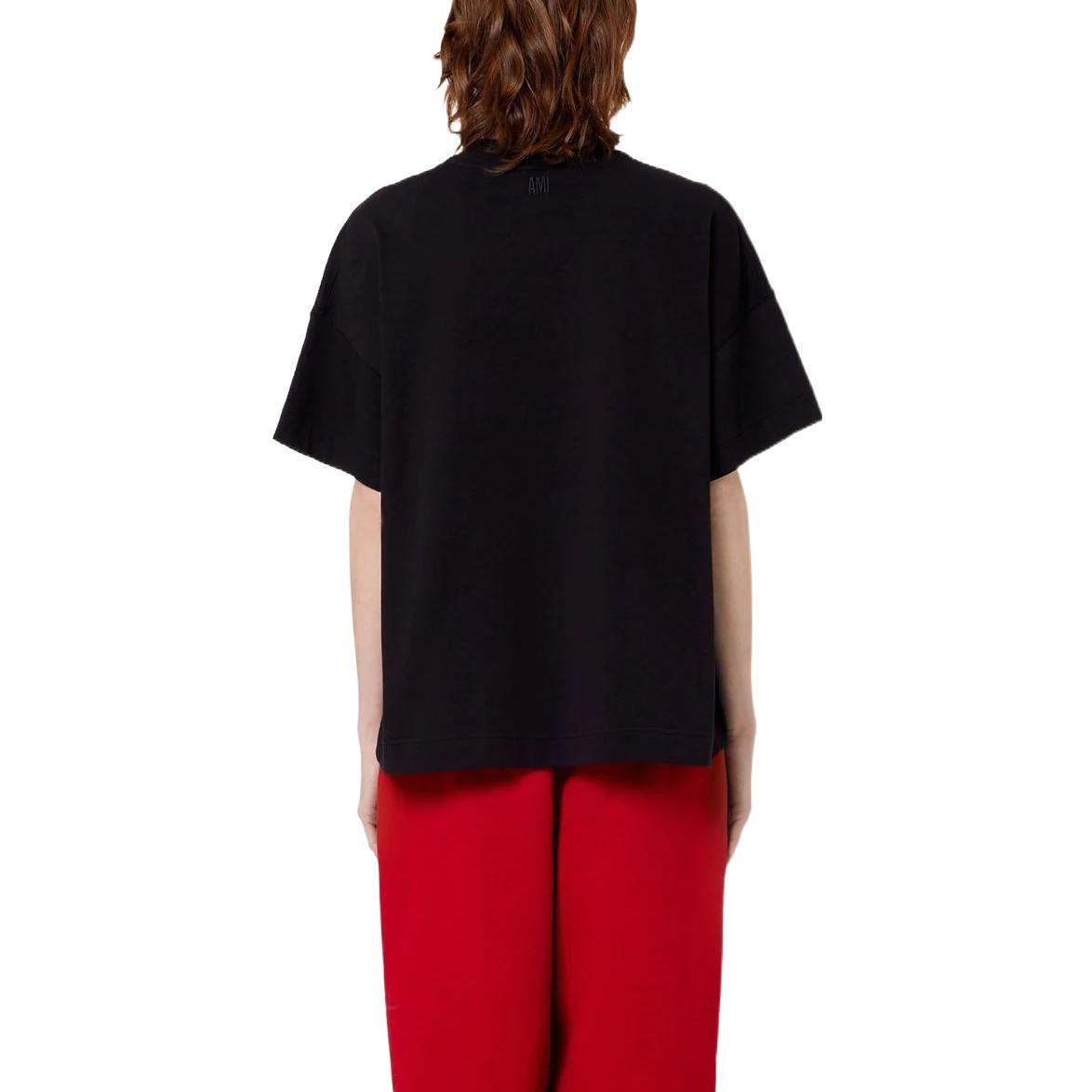 Purchase Ami Paris FW22 Unisex Baju Hitam Loose Fit Crewneck Logo Sulaman UTS012726-001