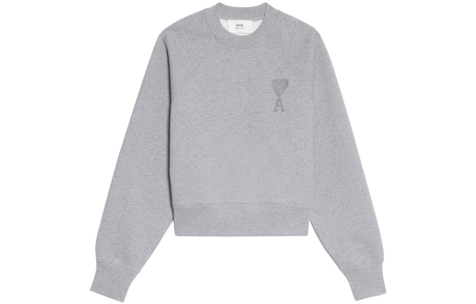 Ami Paris AMIPARIS FW22 Unisex Grey Heart Logo Embroidered Sweatshirt. USW002747-055