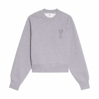 Ami Paris AMIPARIS FW22 Unisex Grey Heart Logo Embroidered Sweatshirt. USW002747-055