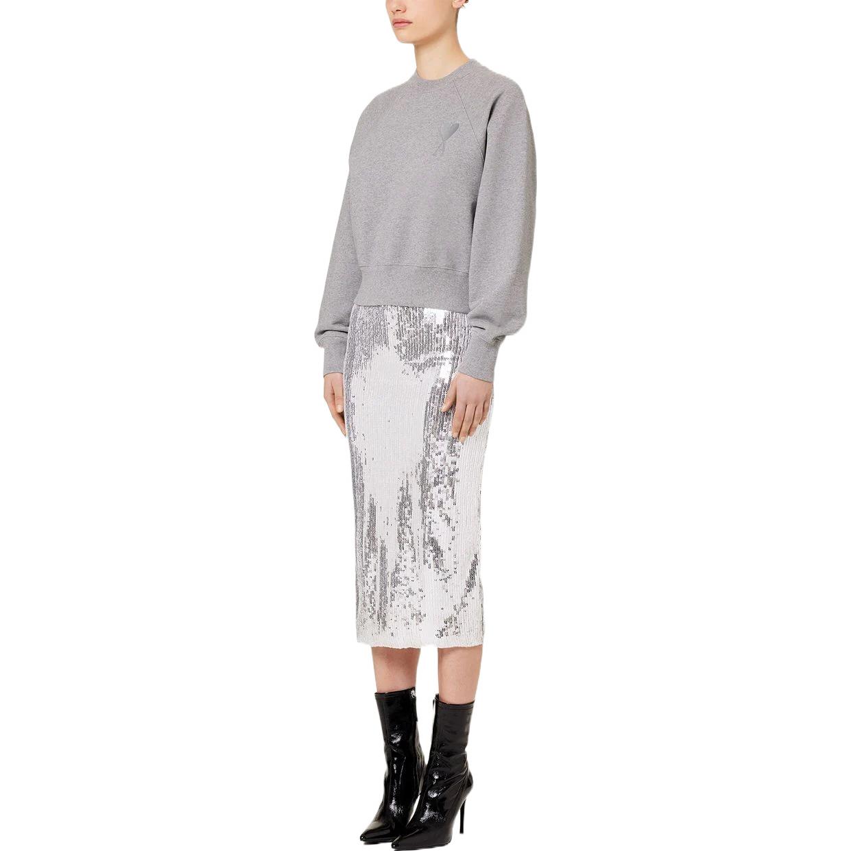 Shop Ami Paris AMIPARIS FW22 男女灰色愛心Logo刺繡圓領衛衣。 USW002747-055