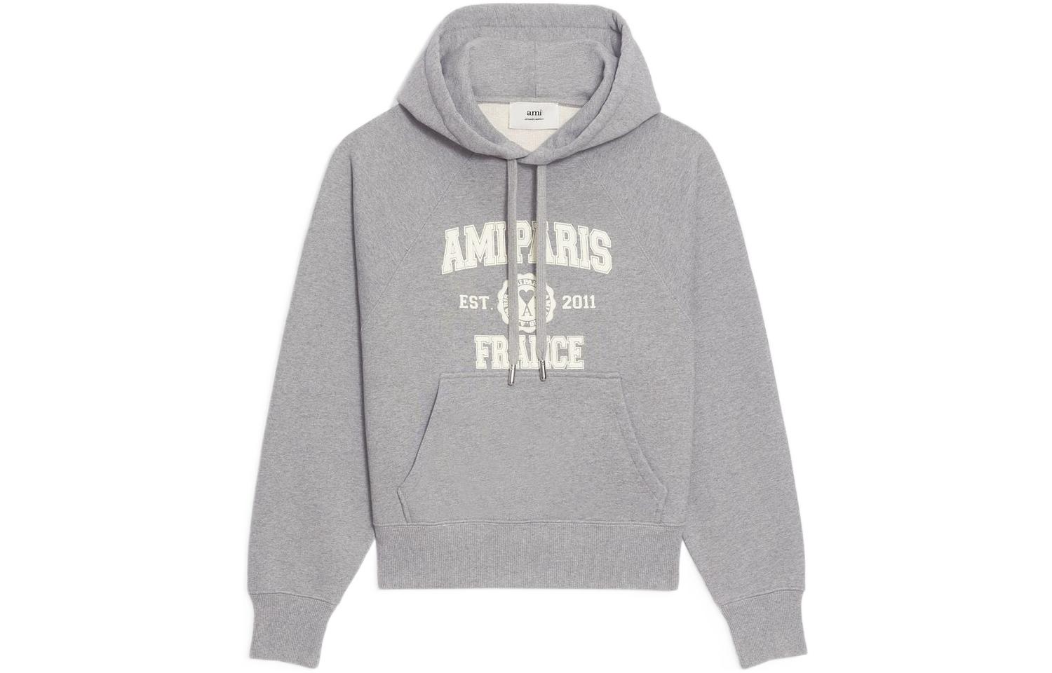 Ami Paris AMIPARIS FW22 Unisex Grey Hoodie with Solid Color Logo Print. USW210-747055