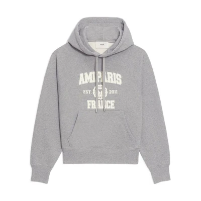 Ami Paris AMIPARIS FW22 Unisex Grey Hoodie with Solid Color Logo Print. USW210-747055
