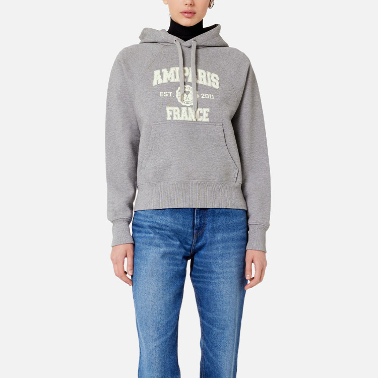 Lookbook Ami Paris AMIPARIS 2022秋冬灰色连帽卫衣 男女同款 纯色Logo印花。 USW210-747055