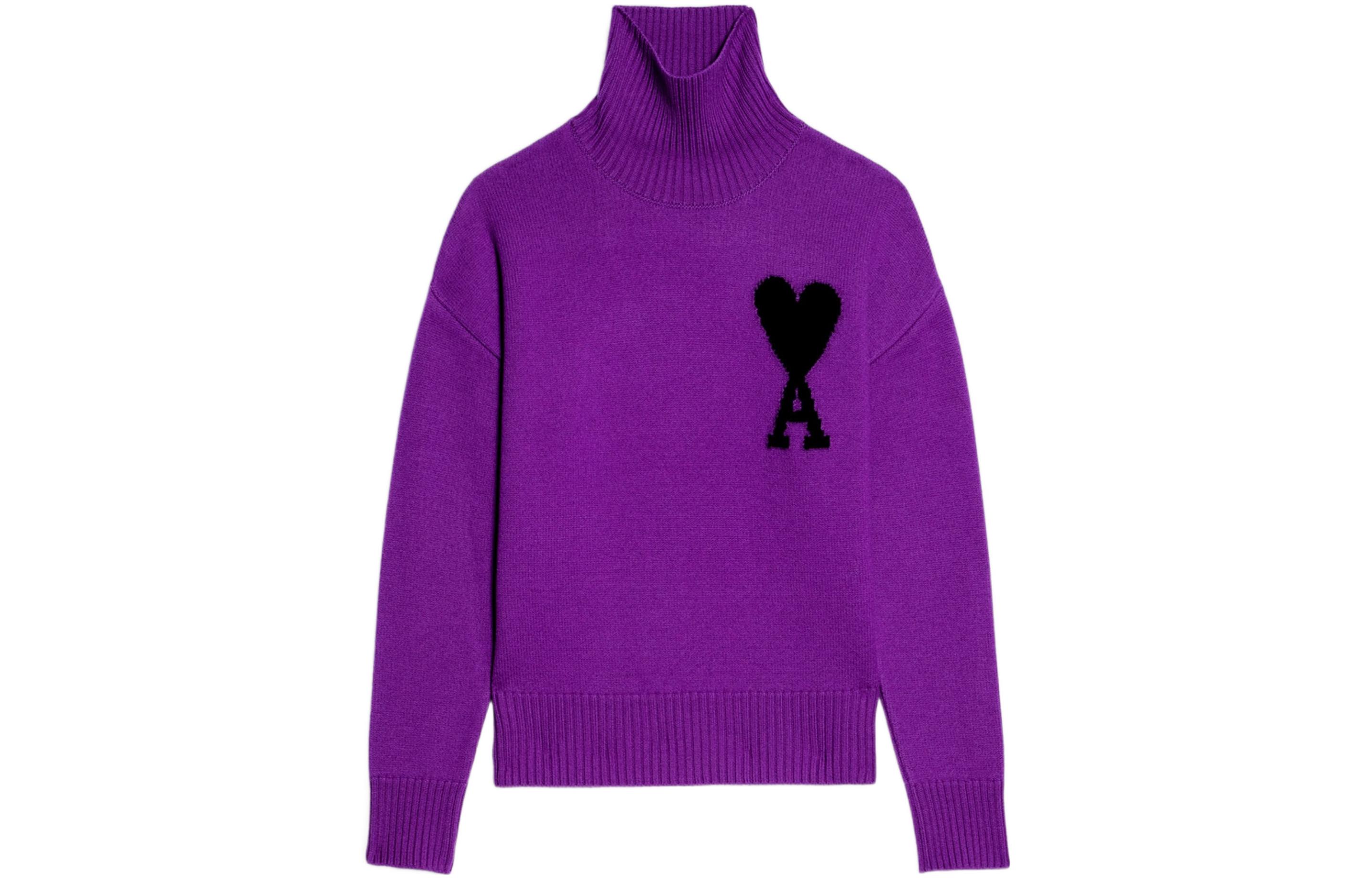 Ami Paris AMIPARIS FW22 Unisex Purple Turtleneck Pattern Knit Casual Sweater. UKS402-018501