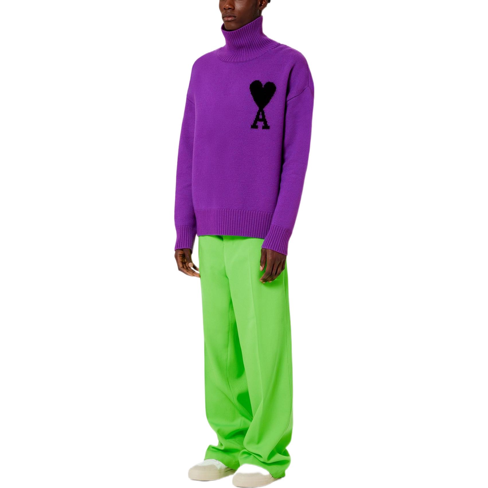 Ami Paris AMIPARIS FW22 Unisex Purple Turtleneck Pattern Knit Casual Sweater. UKS402-018501 圖 3