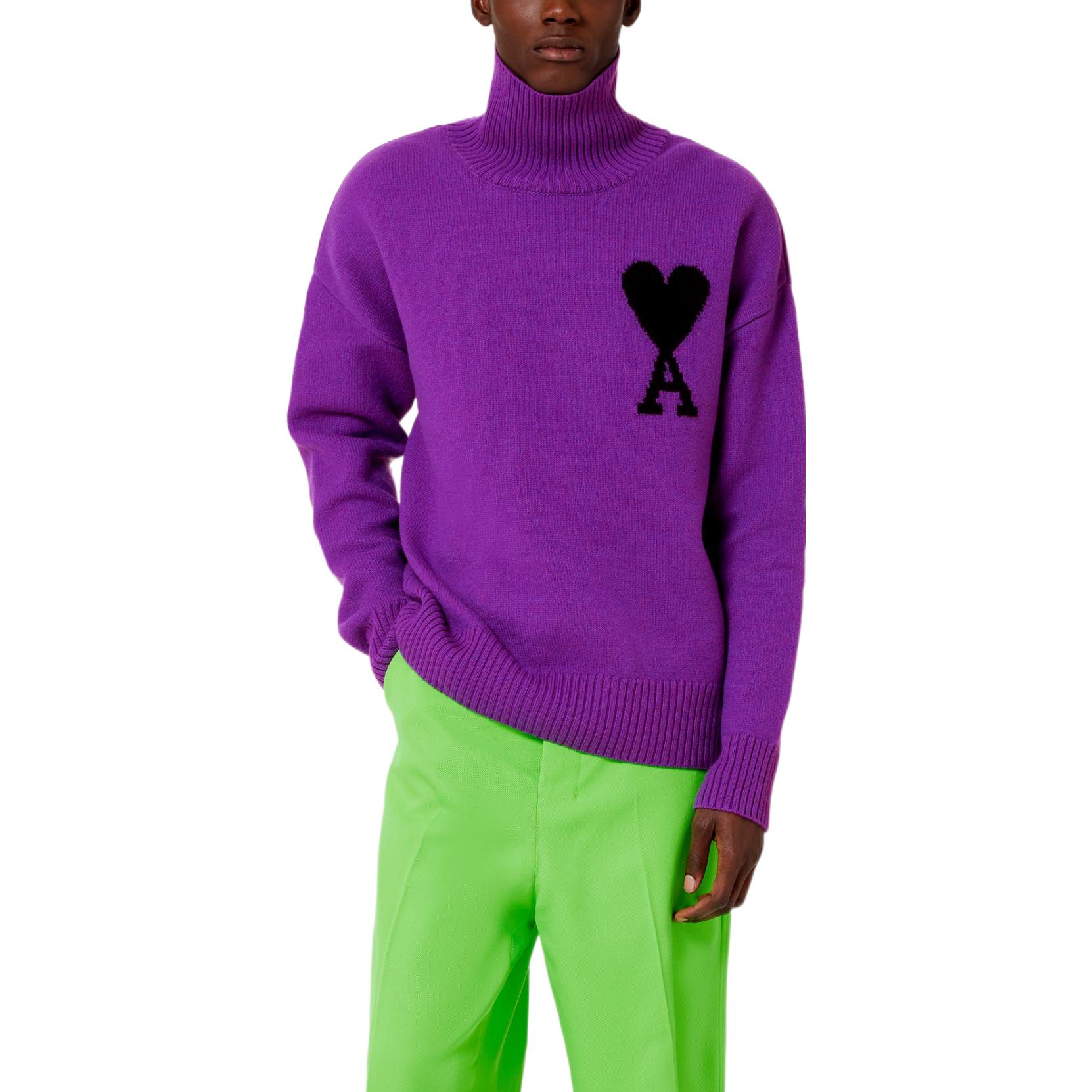 Ami Paris AMIPARIS FW22 Unisex Purple Turtleneck Pattern Knit Casual Sweater. UKS402-018501 圖 4