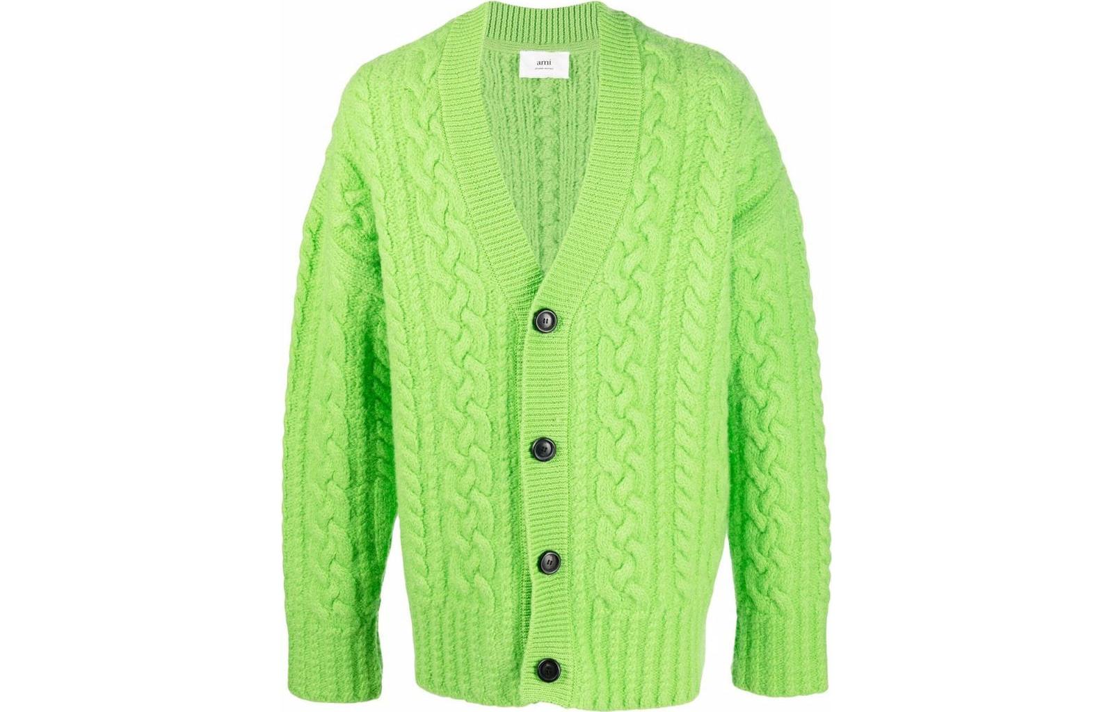 Order Ami Paris FW22 綠色羊毛單扣針織外套 (中性款)。 UKC151017300