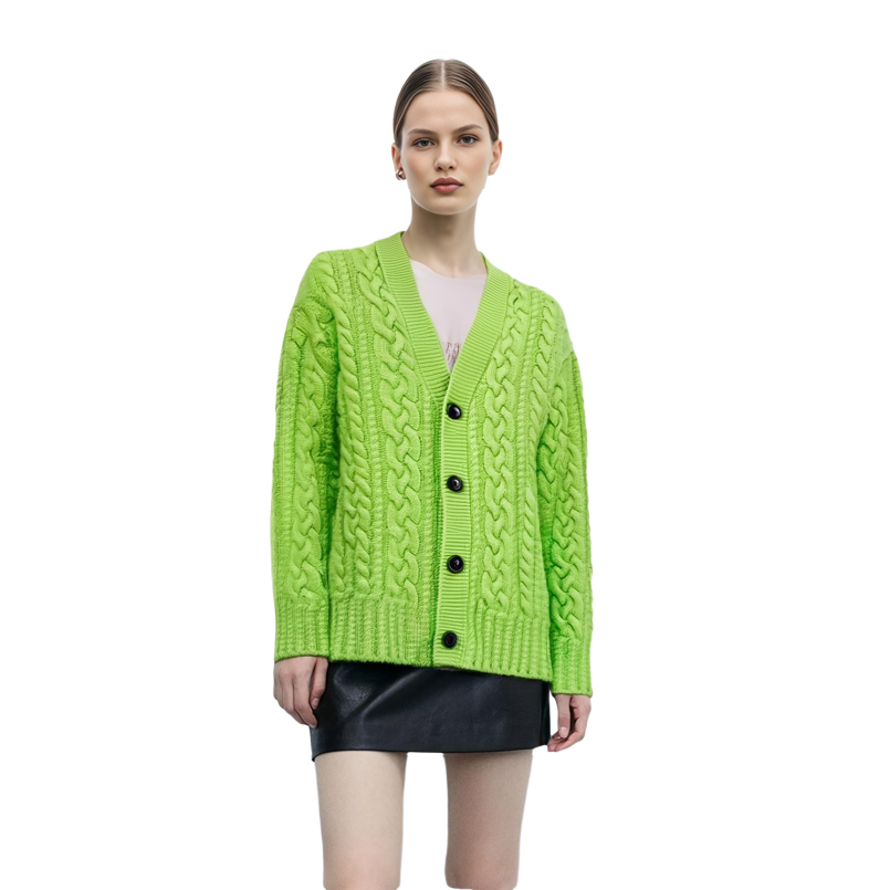 Details for Ami Paris FW22 綠色羊毛單扣針織外套 (中性款)。 UKC151017300