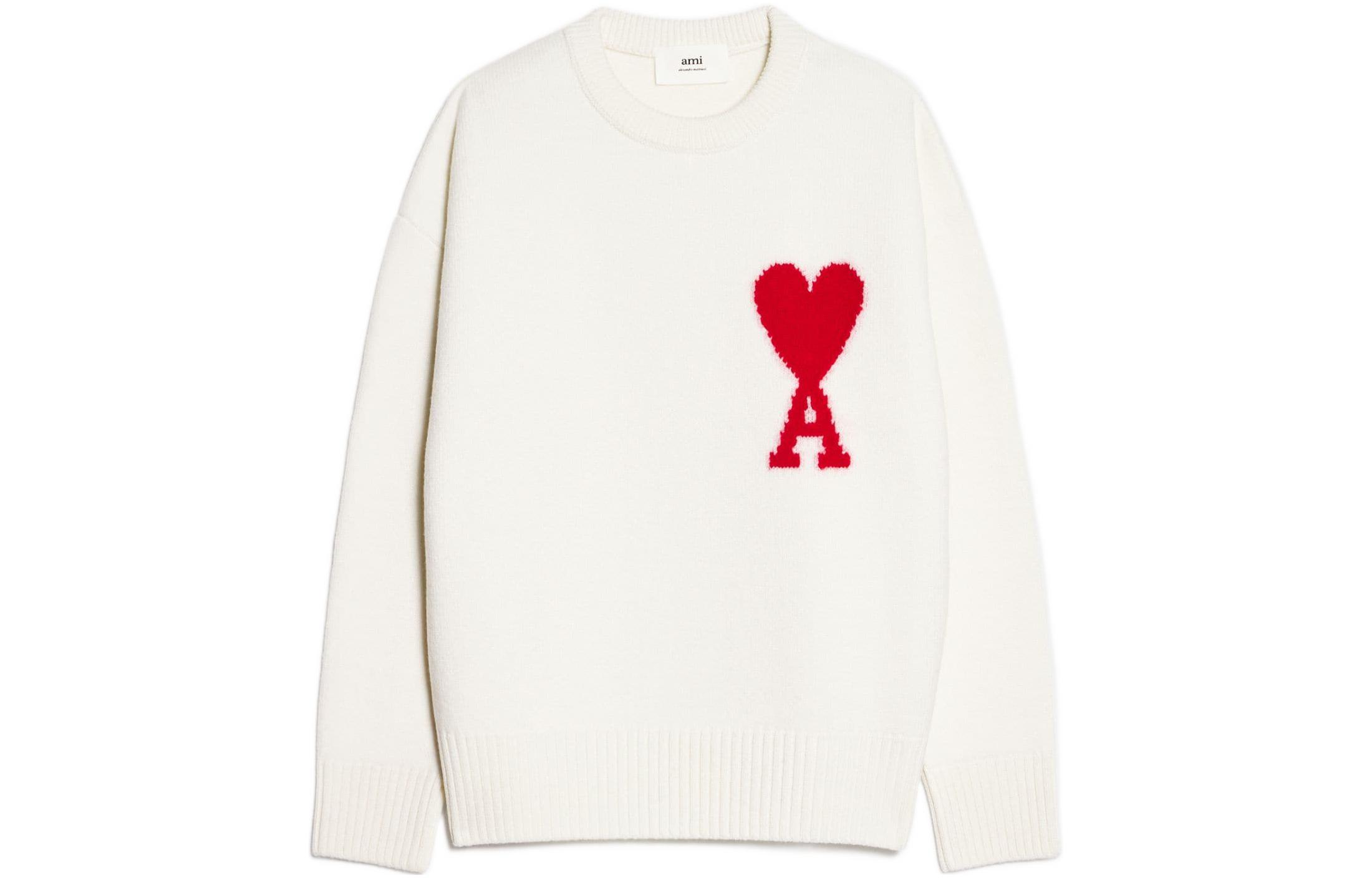 Ami Paris AMIPARIS FW22 Wool Sweater Big Heart Logo Crewneck Unisex Off-White. BFUKS002-018154
