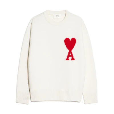 Ami Paris AMIPARIS FW22 Wool Sweater Big Heart Logo Crewneck Unisex Off-White. BFUKS002-018154