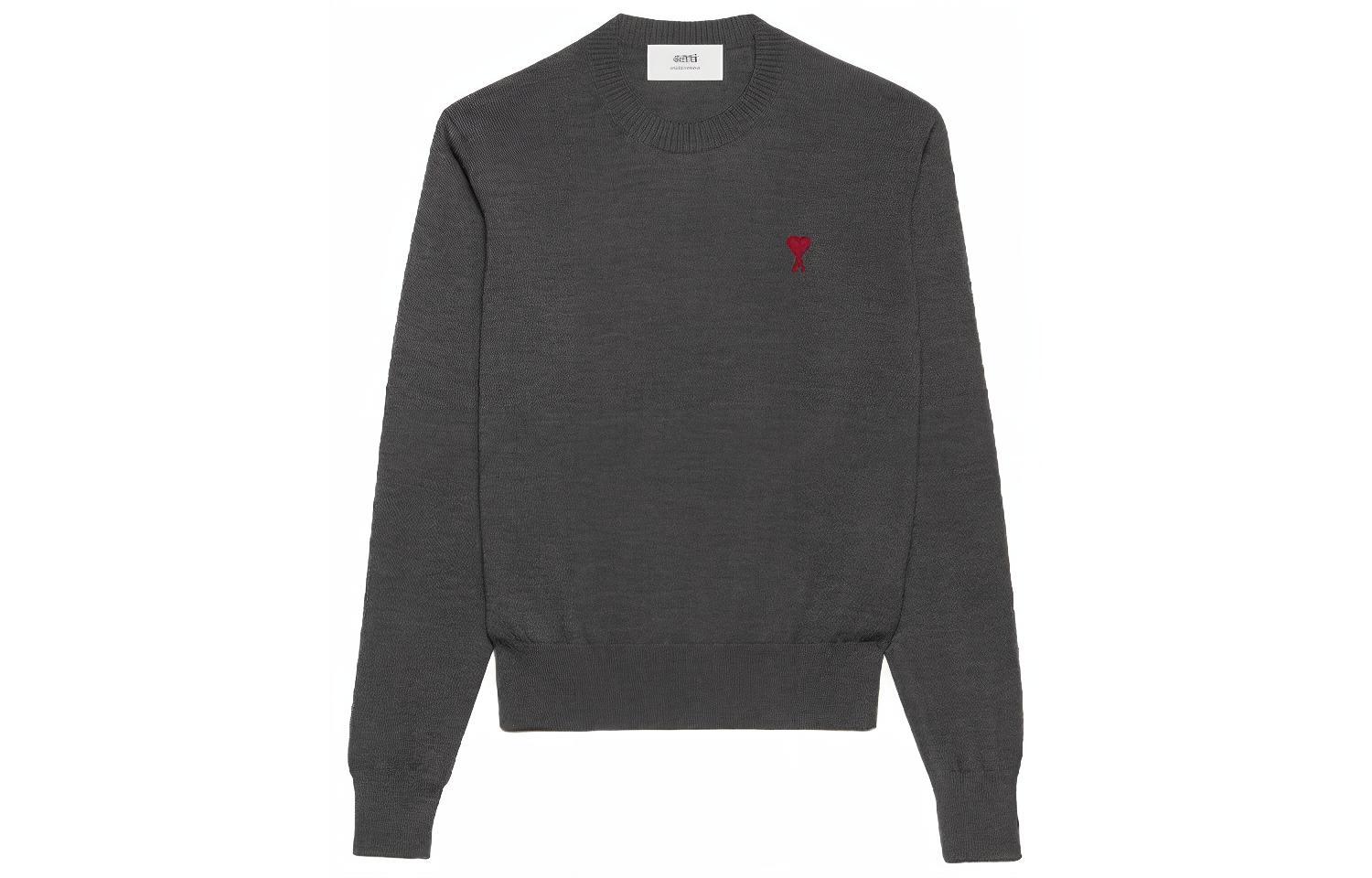 Ami Paris AMIPARIS FW23  Embroidered Knit Wool Sweater - Grey. HKS111KN0025055