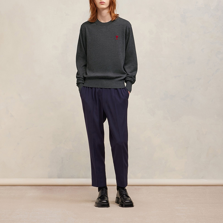 Ami Paris AMIPARIS FW23  Embroidered Knit Wool Sweater - Grey. HKS111KN0025055 圖 3