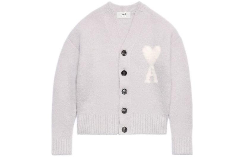 Order Ami Paris AMIPARIS FW23 灰色愛心V領針織針扣外套開襟衫. UKC025KN0032-090