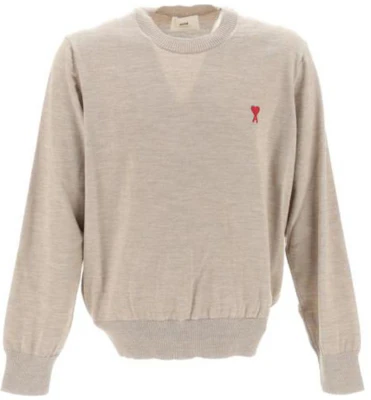 Ami Paris AMIPARIS FW23 Heart Embroidery Merino Wool Sweater in Champagne. HKS111KN0025265 Buy Ami Paris AMIPARIS FW23 Heart Embroidery Merino Wool Sweater in Champagne. HKS111KN0025265