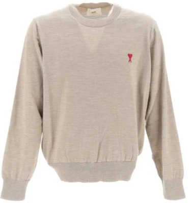 Ami Paris AMIPARIS FW23 Heart Embroidery Merino Wool Sweater in Champagne. HKS111KN0025265 Order Ami Paris AMIPARIS FW23 Heart Embroidery Merino Wool Sweater in Champagne. HKS111KN0025265