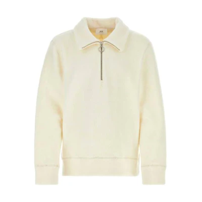 Ami Paris AMIPARIS FW23 Ivory Long Sleeve Knit Sweater with Half-Open Collar. UPL323JE0041-185