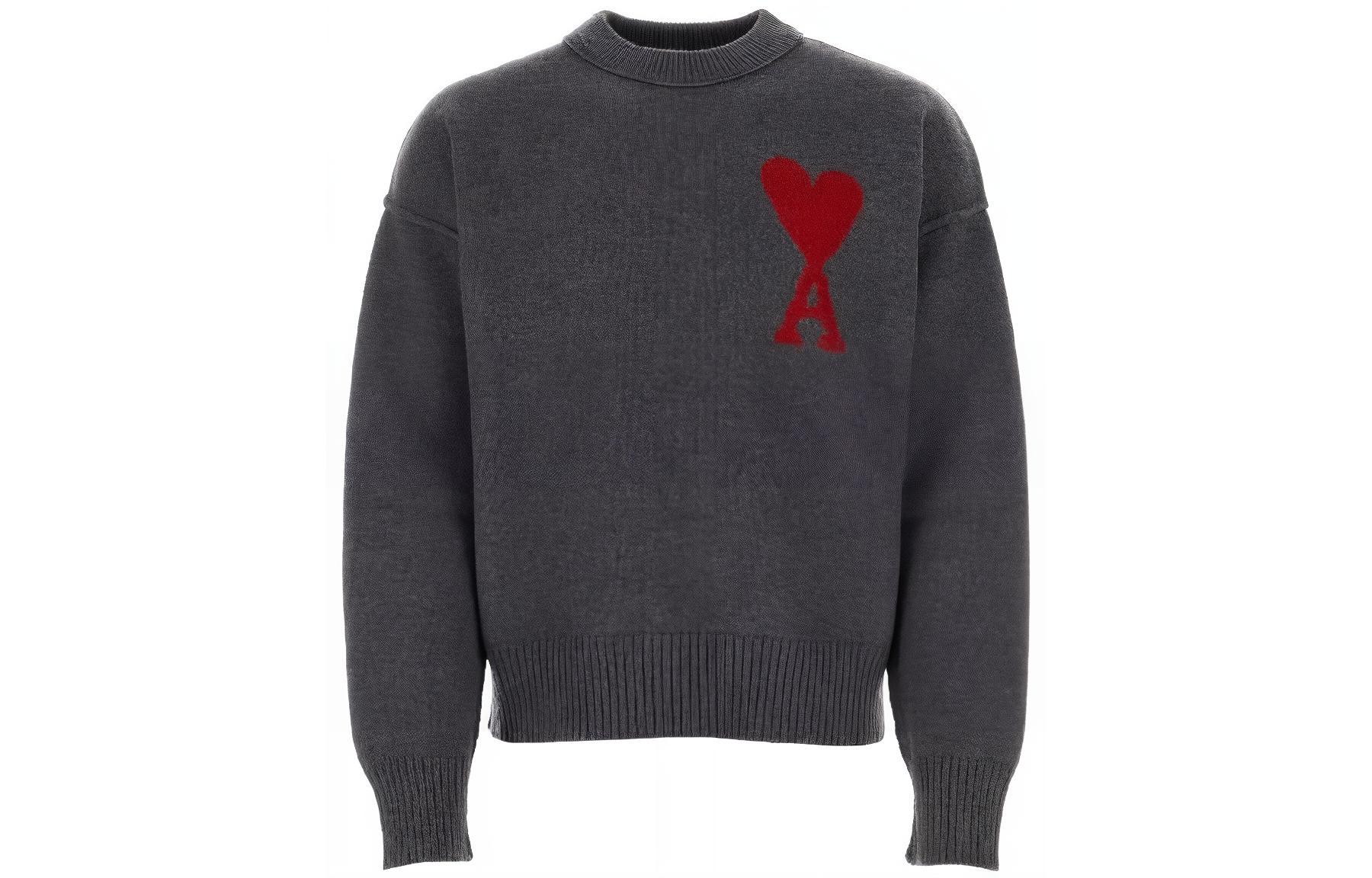 Order Ami Paris AMIPARIS FW23 紅色愛心刺繡深灰羊毛毛衣 BFUKS006018-084