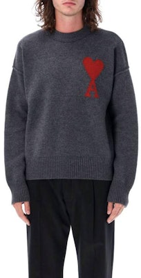 Ami Paris AMIPARIS FW23 紅色愛心刺繡深灰羊毛毛衣 BFUKS006018-084 Shop Ami Paris AMIPARIS FW23 紅色愛心刺繡深灰羊毛毛衣 BFUKS006018-084