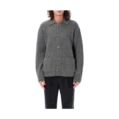 Ami Paris AMIPARIS FW23 Ribbed Knit Cardigan Sweater Single Breasted Grey. HKC314KN0019055