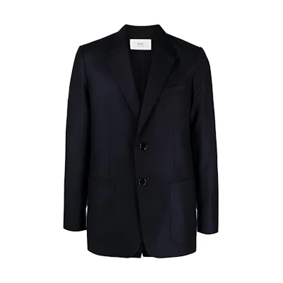 Ami Paris AMIPARIS FW23 Solid Single-Breasted Slim Fit Navy Blue Blazer. H23UJK010WV0-020