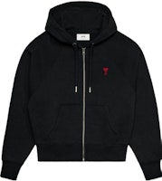 Ami Paris AMIPARIS FW23 Black Heart Logo Cotton Zip Hoodie Unisex Casual Oversized Jacket. USW415747-001 Ami Paris AMIPARIS FW23 Black Heart Logo Cotton Zip Hoodie Unisex Casual Oversized Jacket. USW415747-001