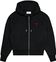 Order Ami Paris AMIPARIS FW23 黑色愛心標誌棉質拉鍊帽衫 男女休閒寬鬆外套 USW415747-001